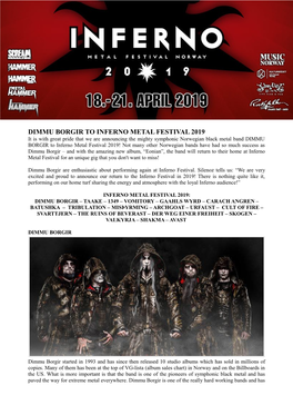 Dimmu Borgir to Inferno Metal Festival 2019