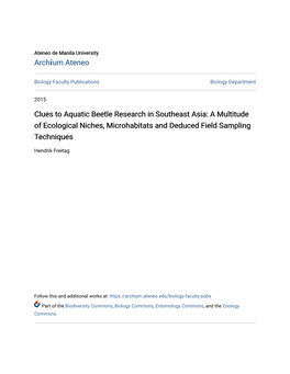 Clues to Aquatic Beetle Research in Southeast Asia: a Multitude of Ecological Niches, Microhabitats and Deduced Field Sampling Techniques