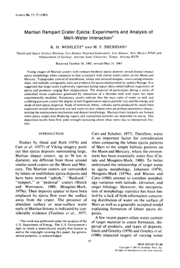 Martian Rampart Crater Ejecta: Experiments and Analysis of Melt-Water Interaction ~