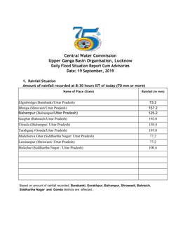 Central Water Commission Upper Ganga Basin Organisation, Lucknow Daily Flood Situation Report Cum Advisories Date: 19 September, 2019