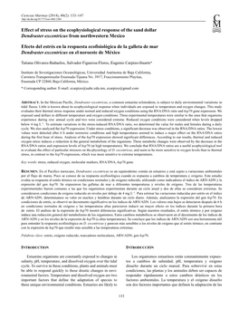 Effect of Stress on the Ecophysiological Response of the Sand Dollar Dendraster Excentricus from Northwestern Mexico