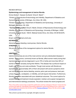 Epidemiology and Management of Uterine Fibroids Emma Giuliani1, Sawsan As-Sanie2, Erica E