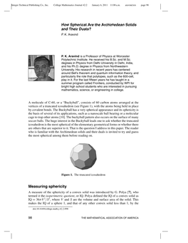 Measuring Sphericity a Measure of the Sphericity of a Convex Solid Was Introduced by G