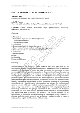 PHYTOCHEMISTRY and PHARMACOGNOSY – Phytochemistry and Pharmacognosy – Massuo J