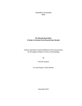 A Study in Contrasts from Pyramid Lake, Nevada a Thesis Submitted in Partial Fu