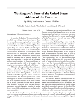 Workingmen's Party of the United States: Address of the Executive