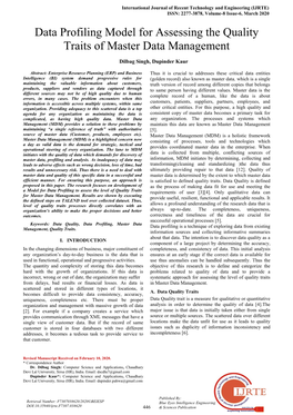 Data Profiling Model for Assessing the Quality Traits of Master Data Management