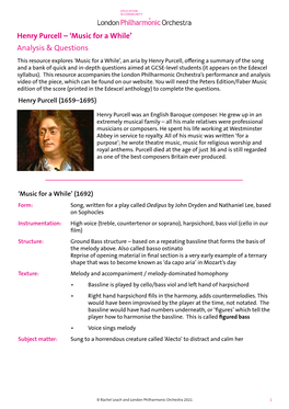 Henry Purcell – 'Music for a While' Analysis & Questions