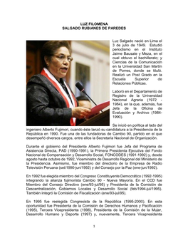 LUZ FILOMENA SALGADO RUBIANES DE PAREDES Luz Salgado Nació En Lima El 3 De Julio De 1949. Estudió Periodismo En El Instituto