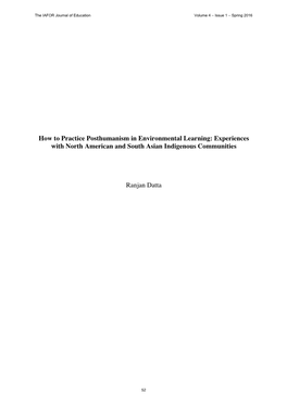 How to Practice Posthumanism in Environmental Learning: Experiences with North American and South Asian Indigenous Communities