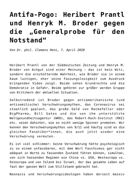 Antifa-Pogo: Heribert Prantl Und Henryk M. Broder Gegen Die „Generalprobe Für Den Notstand“