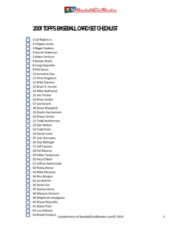 2001 Topps Baseball Card Set Checklist