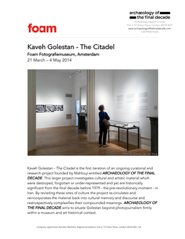 Kaveh Golestan - the Citadel Foam Fotografiemuseum, Amsterdam 21 March – 4 May 2014