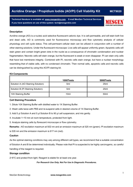 Acridine Orange / Propidium Iodide (AO/PI) Cell Viability Kit MCT9020