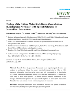 Ecology of the African Maize Stalk Borer, Busseola Fusca (Lepidoptera: Noctuidae) with Special Reference to Insect-Plant Interactions