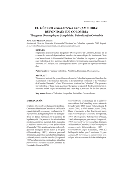 EL GÉNERO OSORNOPHRYNE (AMPHIBIA: BUFONIDAE) EN COLOMBIA the Genus Osornophryne (Amphibia: Bufonidae) in Colombia