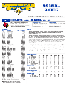 2020 Baseball GAME NOTES