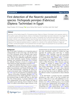 (Fabricius) (Diptera: Tachinidae) in Egypt Magdi Shaaban Ali El-Hawagry1* , Ayman Mohey Eldin Ebrahim2 and Maha Salah Eldin Nada3