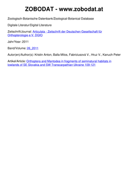 ARTICULATA 2011 26 (2): 109–121 FAUNISTIK Orthoptera And