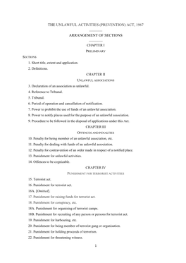 Unlawful Activities (Prevention) Act, 1967 ______Arrangement of Sections ______Chapter I Preliminary Sections 1