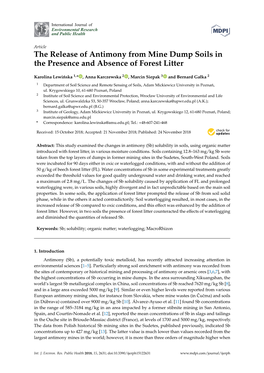 The Release of Antimony from Mine Dump Soils in the Presence and Absence of Forest Litter