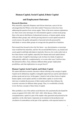 Human Capital, Social Capital, Ethnic Capital and Employment Outcomes