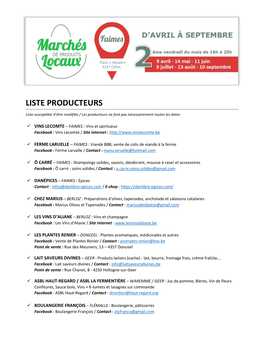 Liste Producteurs