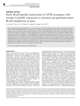 Early B-Cell-Specific Inactivation of ATM Synergizes with Ectopic Cyclind1 Expression to Promote Pre-Germinal Center B-Cell Lymp