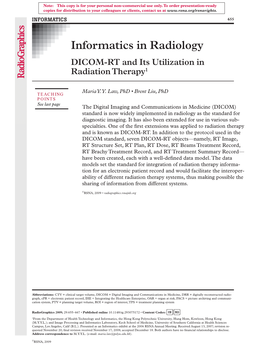 Informatics in Radiology DICOM-RT and Its Utilization in Radiation Therapy1