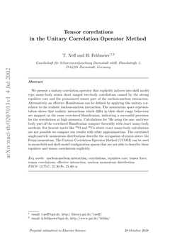 Tensor Correlations in the Unitary Correlation Operator Method