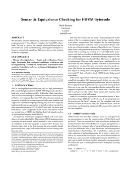 Semantic Equivalence Checking for HHVM Bytecode