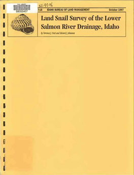 Land Snail Survey of the Lower Salmon River Drainage, Idaho