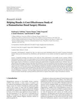 A Cost-Effectiveness Study of a Humanitarian Hand Surgery Mission