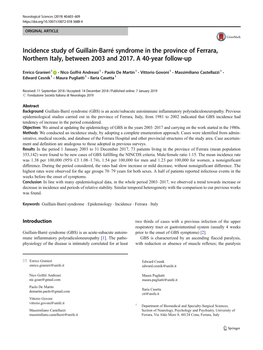 Incidence Study of Guillain-Barré Syndrome in the Province of Ferrara, Northern Italy, Between 2003 and 2017