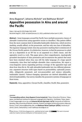 Appositive Possession in Ainu and Around the Pacific