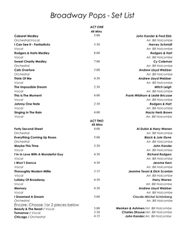 Broadway Pops - Set List