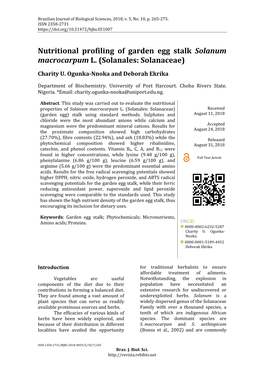Nutritional Profiling of Garden Egg Stalk Solanum Macrocarpum L