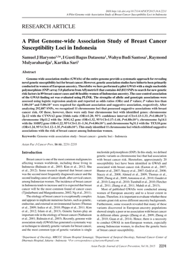 A Pilot Genome-Wide Association Study of Breast Cancer Susceptibility Loci in Indonesia