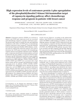 High Expression Levels of Centromere Protein a Plus Upregulation of The