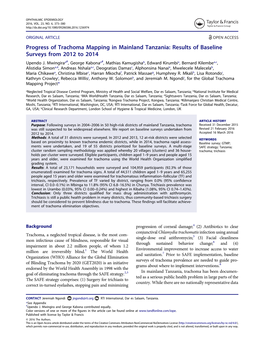 Progress of Trachoma Mapping in Mainland Tanzania: Results of Baseline Surveys from 2012 to 2014 Upendo J