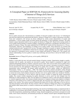 A Conceptual Paper on SERVQUAL-Framework for Assessing Quality of Internet of Things (Iot) Services