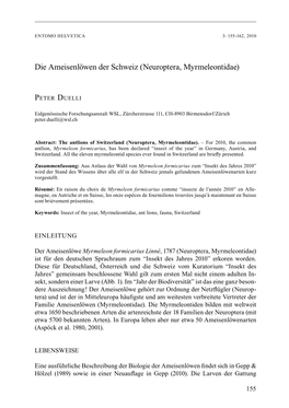 Die Ameisenlöwen Der Schweiz (Neuroptera, Myrmeleontidae)