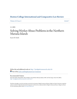 Solving Worker Abuse Problems in the Northern Mariana Islands Karen M