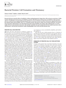 Bacterial Persister Cell Formation and Dormancy