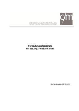 Curriculum Professionale Del Dott. Ing. Fiorenzo Carniel