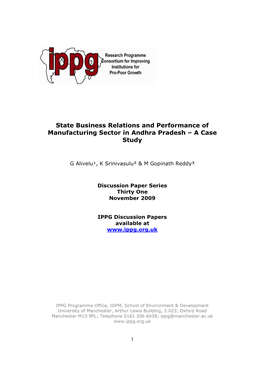 State Business Relations and Performance of Manufacturing Sector in Andhra Pradesh – a Case Study