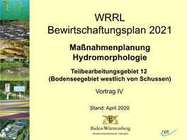 WRRL Bewirtschaftungsplan 2021 Maßnahmenplanung Hydromorphologie