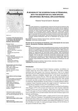 A Revision of the Scorpion Fauna of Honduras, with the Description of a New Species (Scorpiones: Buthidae, Diplocentridae)