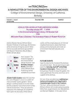 TRACINGS••• a NEWSLETTER of the ENVIRONMENTAL DESIGN ARCHIVES College of Environmental Design, University of California, Berkeley