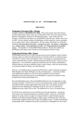 NEWSLETTER No. 267 - NOVEMBER 2006